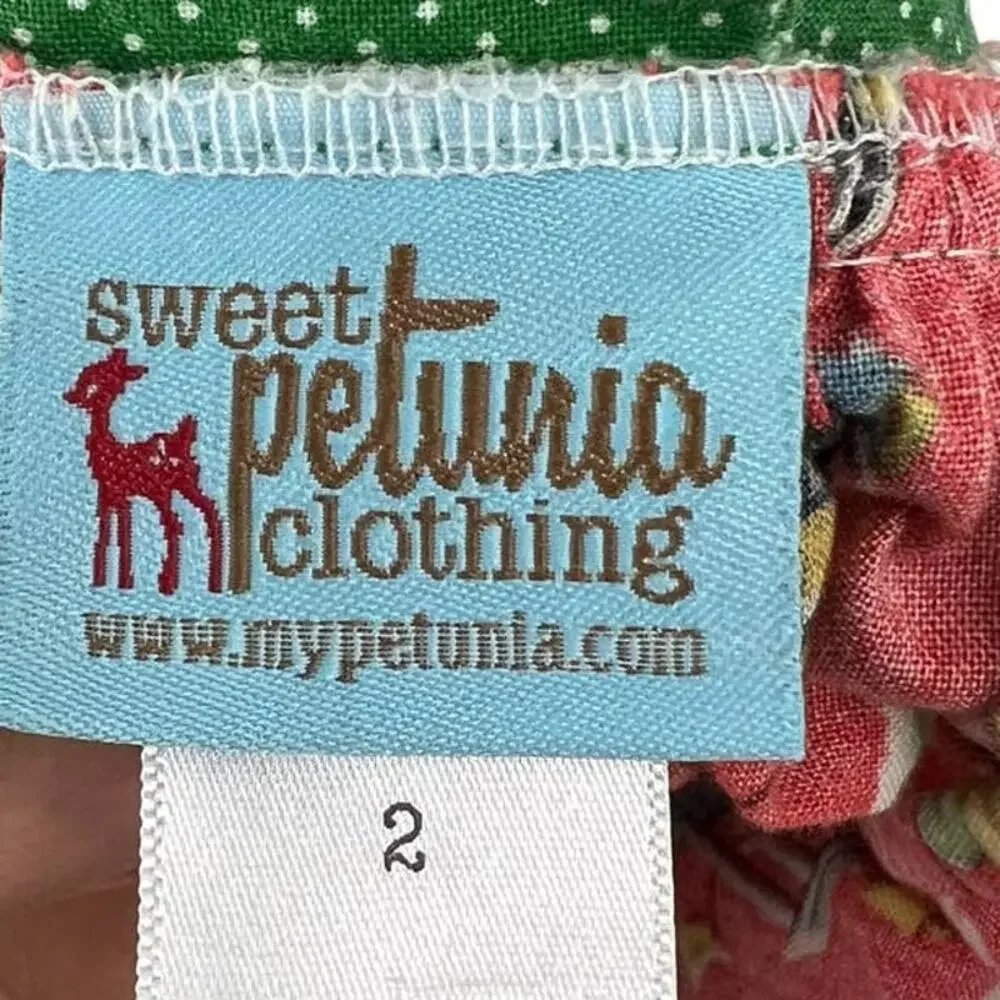 BOUTIQUE SWEET PETUNIA Vintage Santa Train Christmas Peplum Dress SZ 2